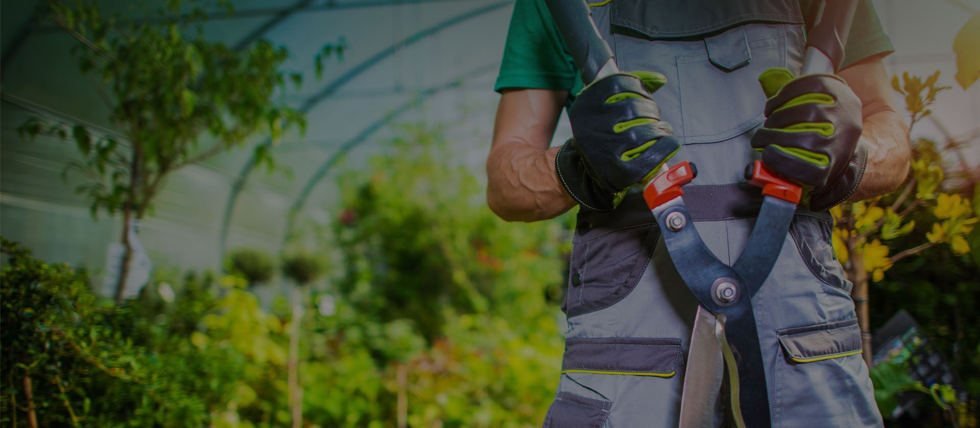 landscaper hold some garden tools